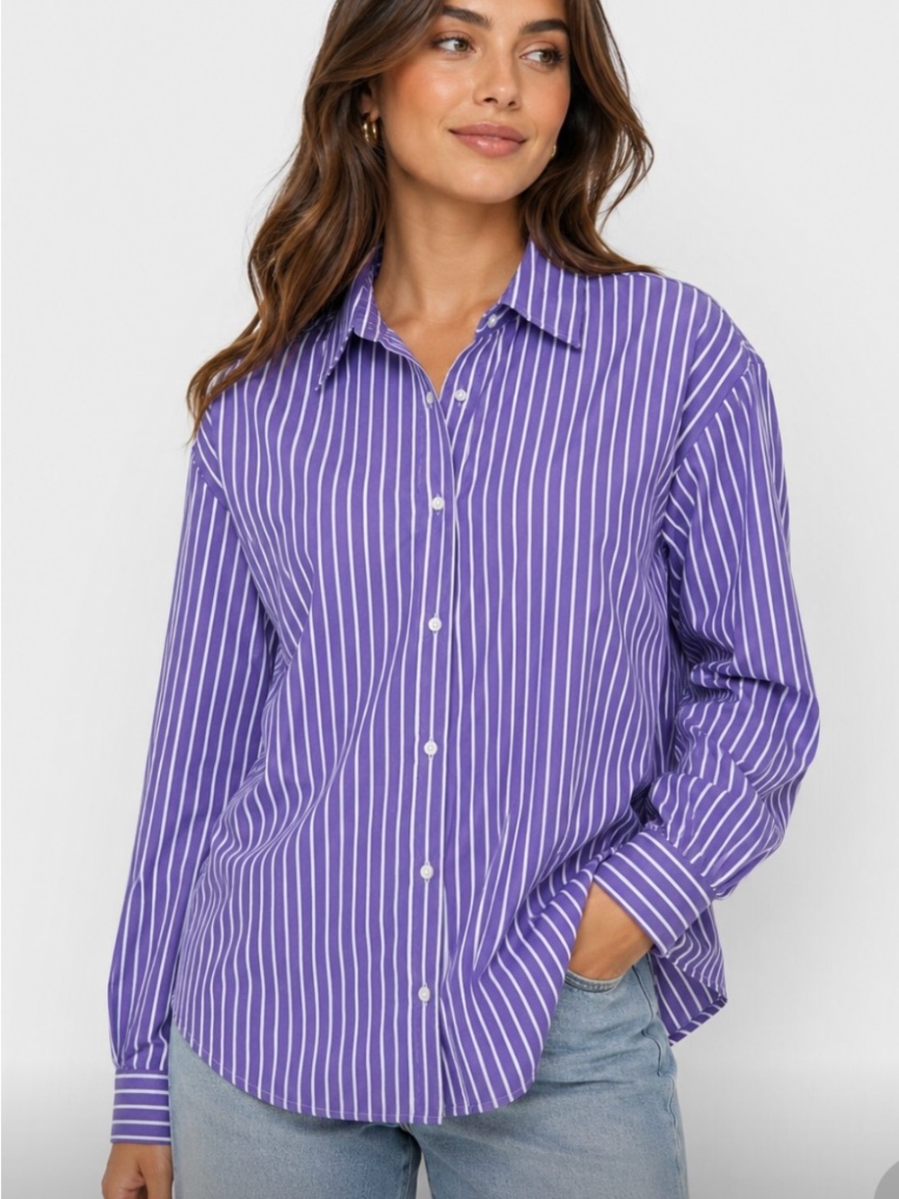 Polo Ralph Lauren Purple and White Striped Button-Down Shirt